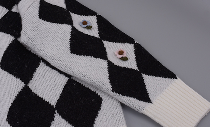 大きいサイズ レディース ラウンドネックレトロ小花ダイヤ柄プルオーバーセーター LL 3L 4L