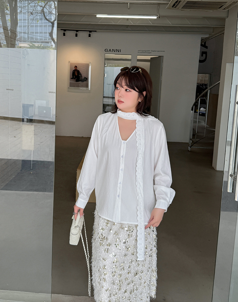 大きいサイズ レディース レースリボンフレンチホワイトブラウス LL 3L 4L 5L