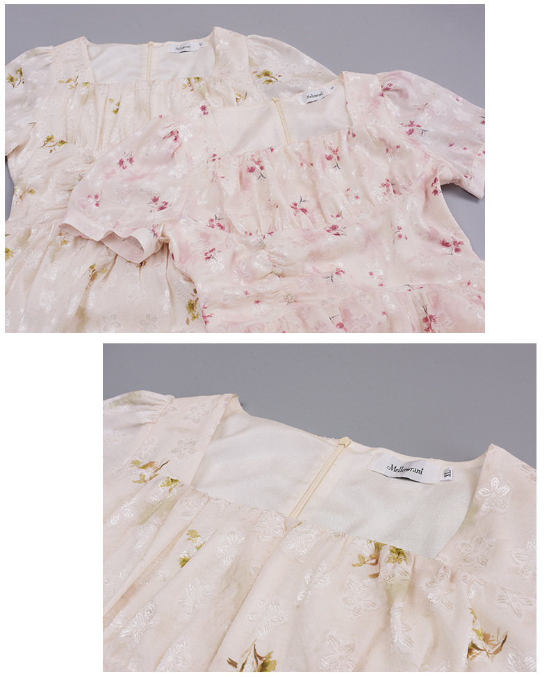 大きいサイズ レディース スクエアネック花柄プリントプリーツワンピース LL 3L 4L 5L