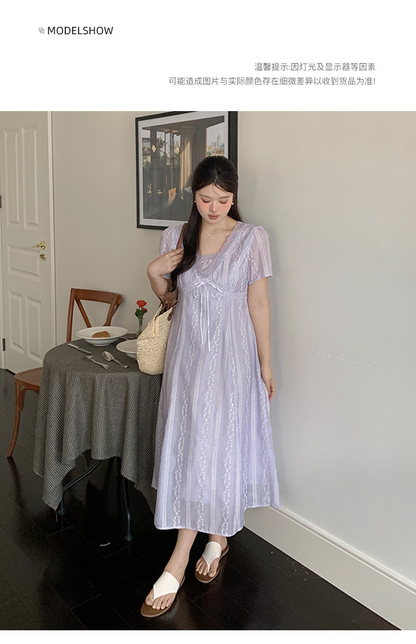大きいサイズ レディース レースVネックドット刺繍Aラインワンピース LL 3L 4L 5L 6L