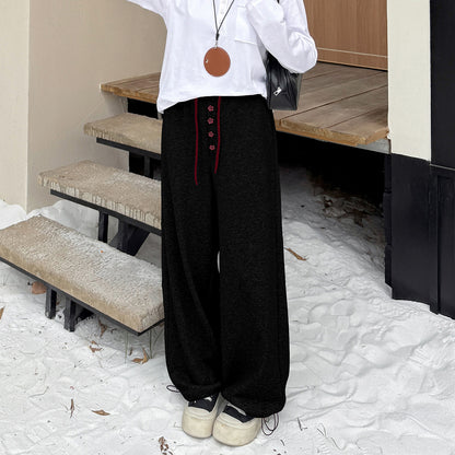 大きいサイズ レディース フラワーボタン付きフリース裏地スウェットパンツ LL 3L 4L 5L