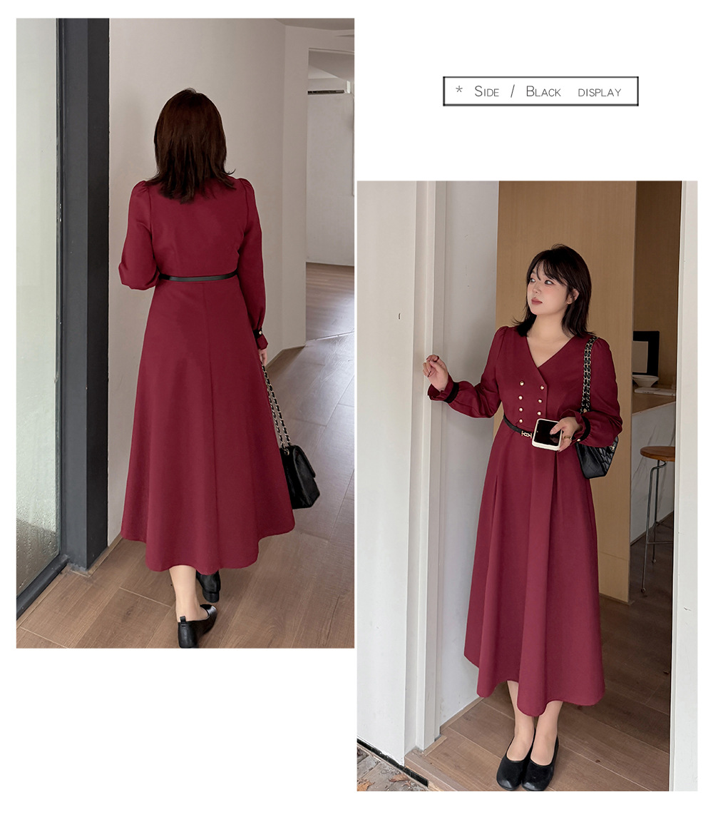 大きいサイズ レディース フリルVネックダブルブレストワンピース（ベルト別売） LL 3L 4L 5L