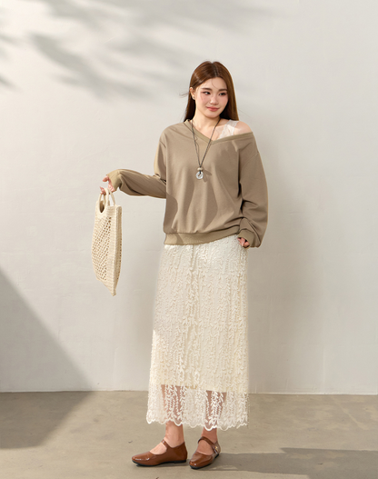 大きいサイズ レディース レース肩見せトップス＆刺繍レースロングスカート(別売り) LL 3L 4L 5L 6L
