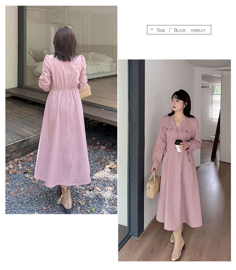 大きいサイズ レディース Vネックラペルボタンフレンチワンピース LL 3L 4L 5L