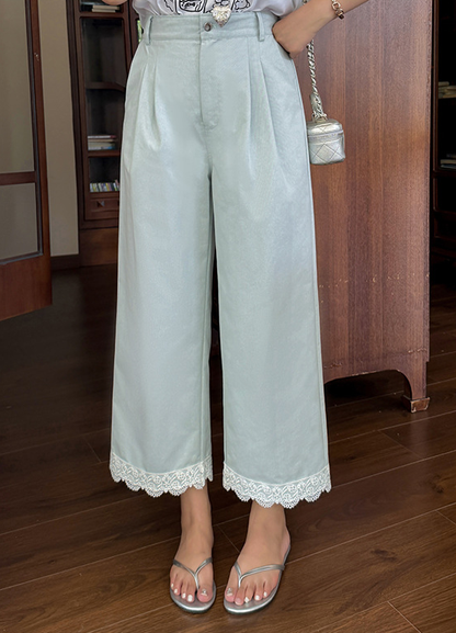 大きいサイズ レディース レースクロップドワイドレッグデニムパンツ LL 3L 4L 5L