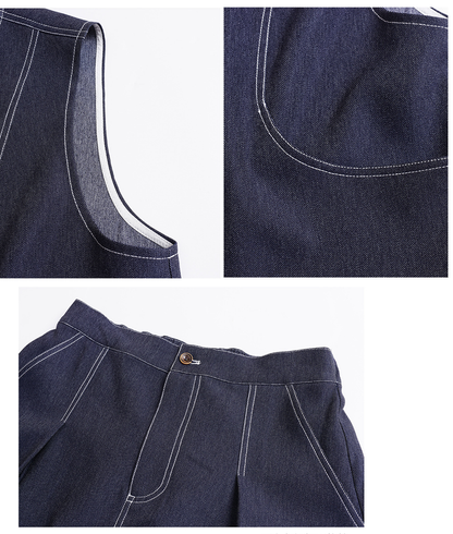 大きいサイズ レディース セットアップ（フェイクデニムステッチベスト＋スカート） LL 3L 4L 5L