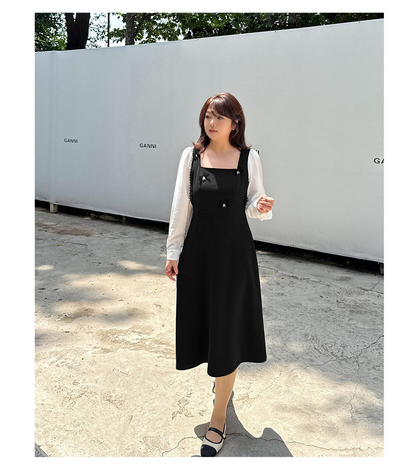 大きいサイズ レディース リボン付きスクエアネックドッキングワンピース LL 3L 4L 5L