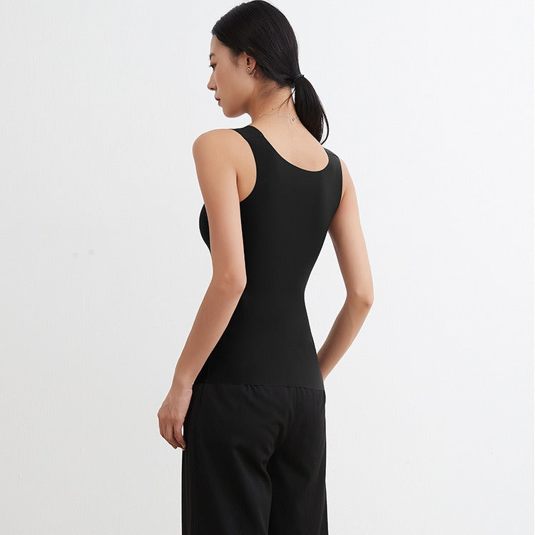 大きいサイズ レディース カップ付きワイドショルダーシームレスタンクトップ M L LL