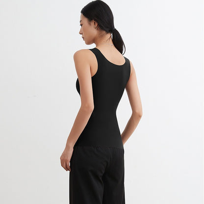 大きいサイズ レディース カップ付きワイドショルダーシームレスタンクトップ M L LL