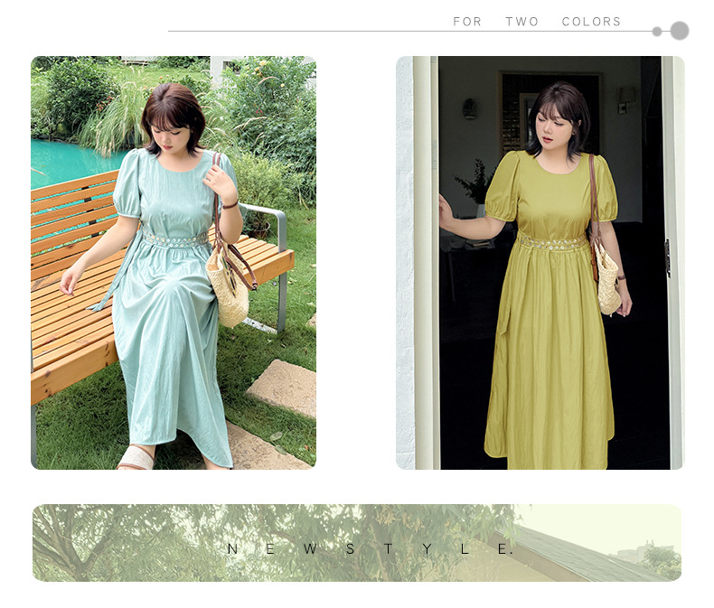 大きいサイズ レディース ラウンドネックダブルベルトカジュアルワンピース LL 3L 4L 5L