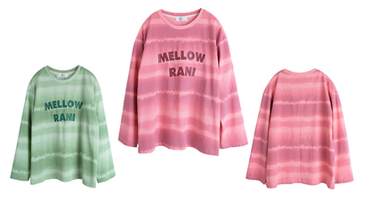 大きいサイズ レディース ワイドストライプグラデーションプリントニットロングTシャツ LL 3L 4L 5L