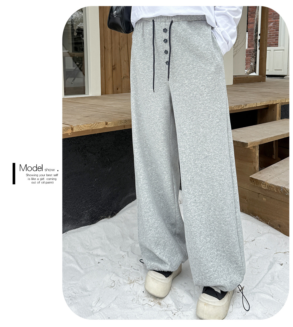 大きいサイズ レディース フラワーボタン付きフリース裏地スウェットパンツ LL 3L 4L 5L