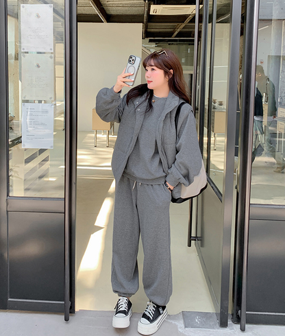 大きいサイズ レディース スリーピース（ベスト・シャツ・パンツ）ベルベットカジュアルスウェット LL 3L 4L 5L