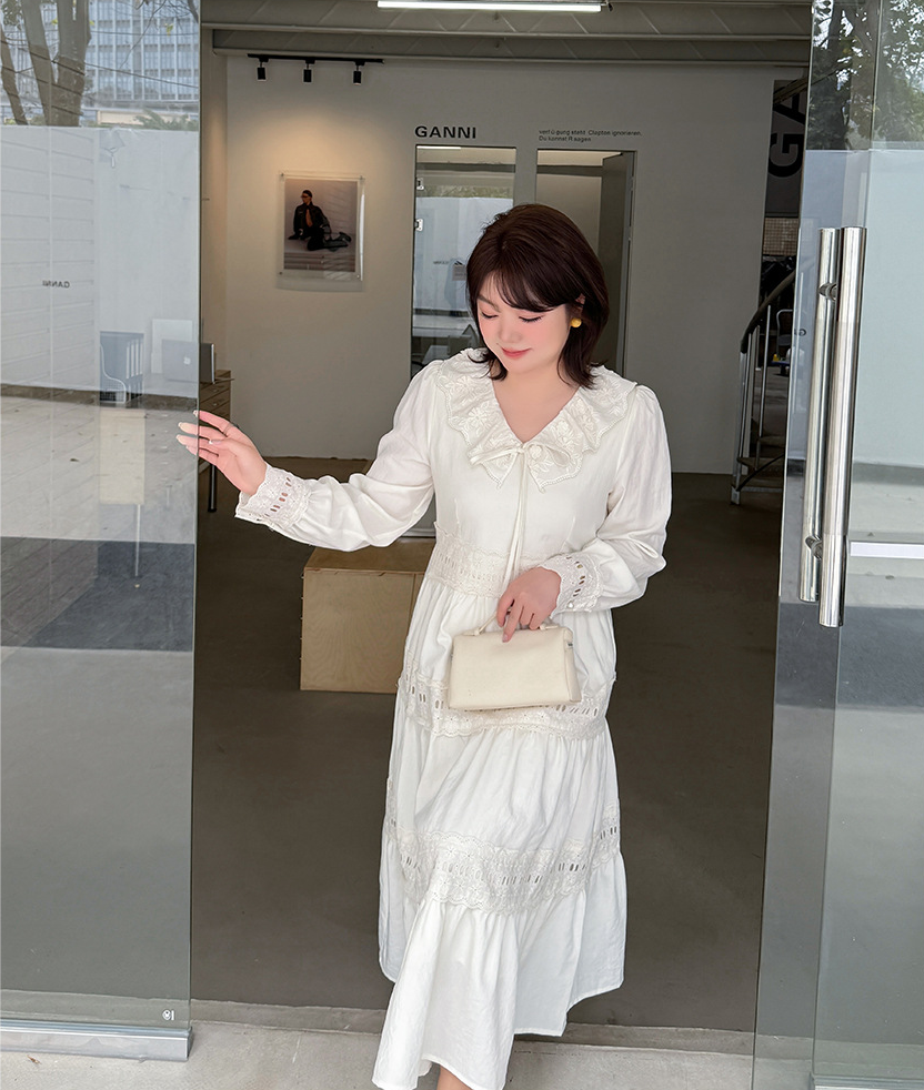 大きいサイズ レディース ジャカードレースロマンチックレトロワンピース LL 3L 4L 5L