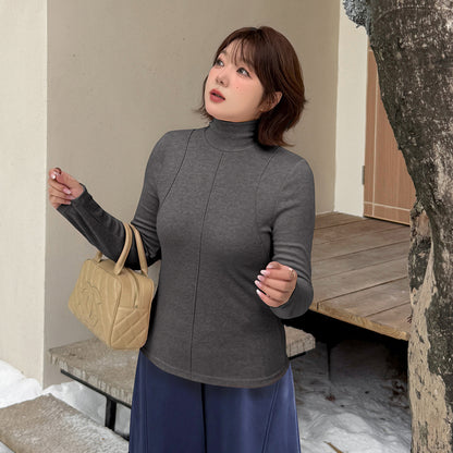 大きいサイズ レディース フロントラインタートルネック起毛ニットインナー LL 3L 4L 5L