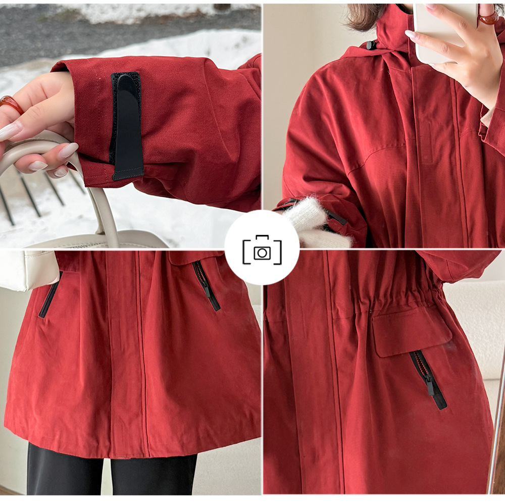 大きいサイズ レディース フード付きウエスト絞りキルティング中綿ジャケット 3L 4L 5L