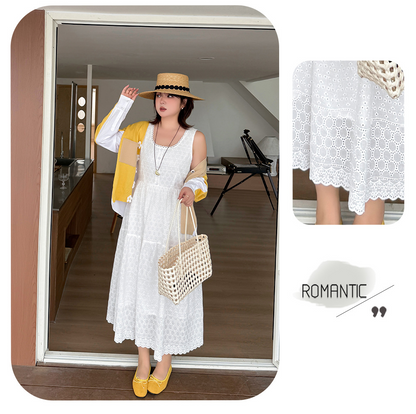 大きいサイズ レディース ホワイトノースリーブレースティアードワンピース LL 3L 4L 5L