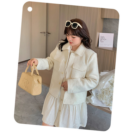 大きいサイズ レディース 厚手ミルキーホワイトショートジャケット LL 3L 4L 5L