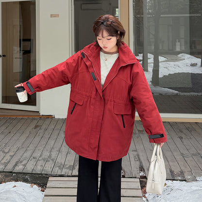 大きいサイズ レディース フード付きウエスト絞りキルティング中綿ジャケット 3L 4L 5L