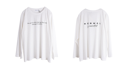 大きいサイズ レディース ラウンドネックプリントロゴ長袖白Tシャツ 3L 4L 5L