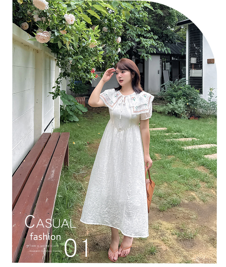 大きいサイズ レディース リボン花柄刺繍ショールフェアリーワンピース LL 3L 4L 5L