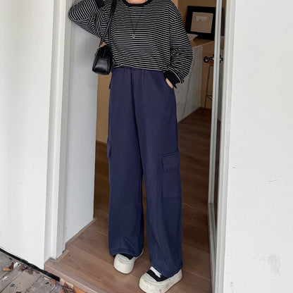 大きいサイズ レディース ニットフリース裏地ワイドレッグカーゴパンツ LL 3L 4L 5L