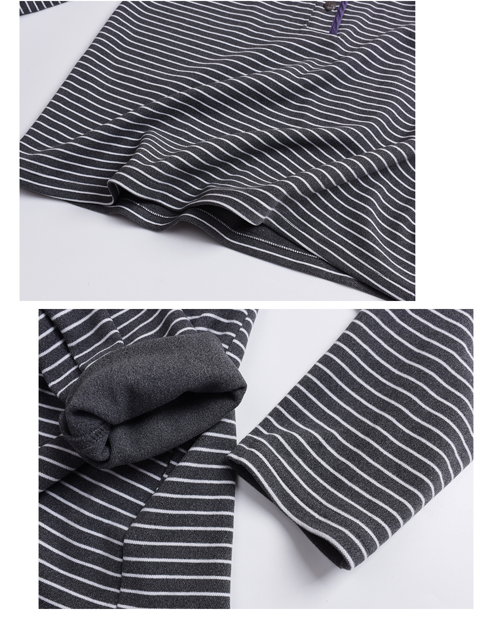 大きいサイズ レディース フード付きストライプ柄ベースレイヤーフリースシャツ LL 3L 4L 5L