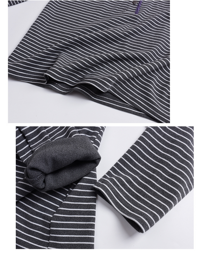 大きいサイズ レディース フード付きストライプ柄ベースレイヤーフリースシャツ LL 3L 4L 5L