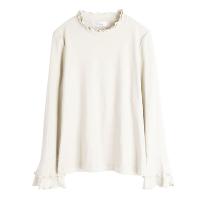 大きいサイズ レディース フリルネックスリムフィット長袖トップス LL 3L 4L 5L