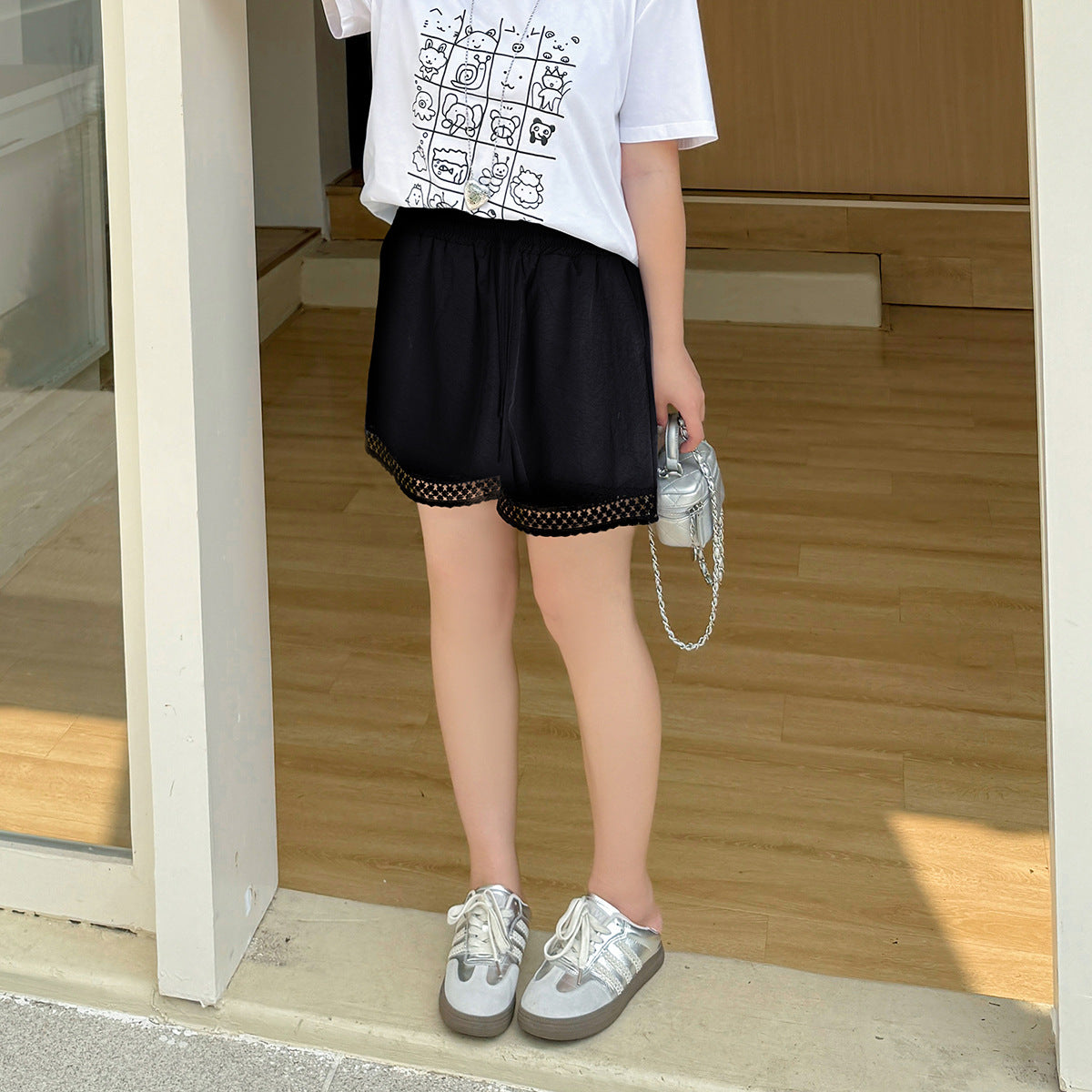 大きいサイズ レディース レース無地ゆったりカジュアルショートパンツ LL 3L 4L 5L