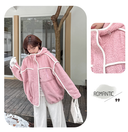 大きいサイズ レディース パイピングデザインボアフリースジャケット 3L 4L 5L