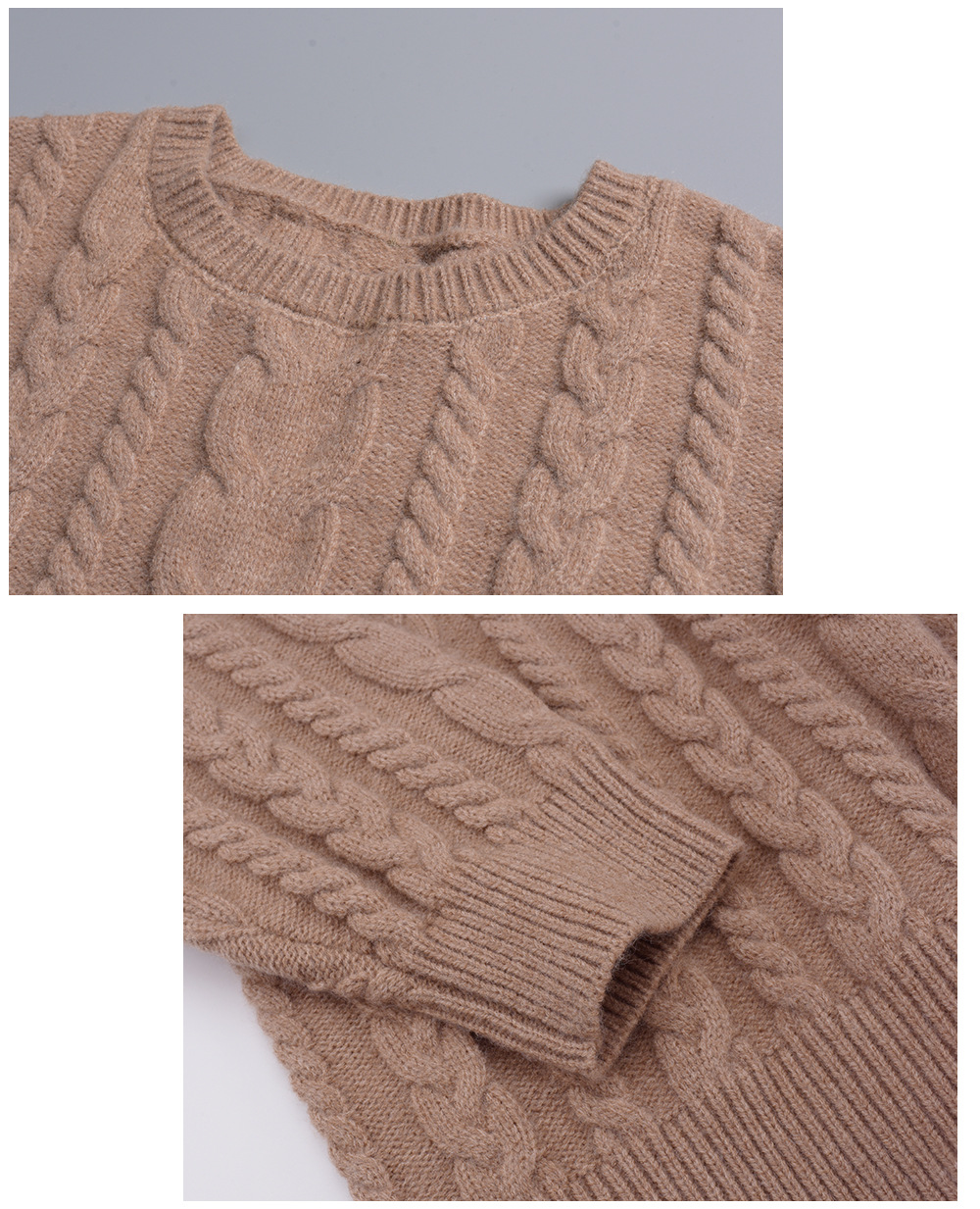 大きいサイズ レディース ラウンドネックケーブル編みカレッジスタイルセーター LL 3L 4L