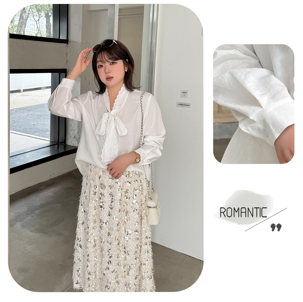 大きいサイズ レディース レースリボンフレンチホワイトブラウス LL 3L 4L 5L