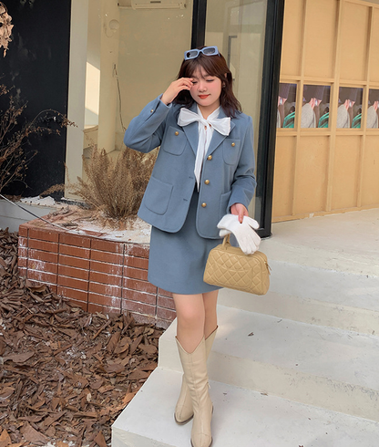 大きいサイズ レディース エレガント厚手セットアップスーツ（ジャケット+スカート） LL 3L 4L 5L