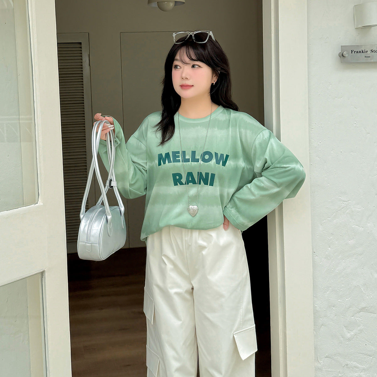 大きいサイズ レディース ワイドストライプグラデーションプリントニットロングTシャツ LL 3L 4L 5L