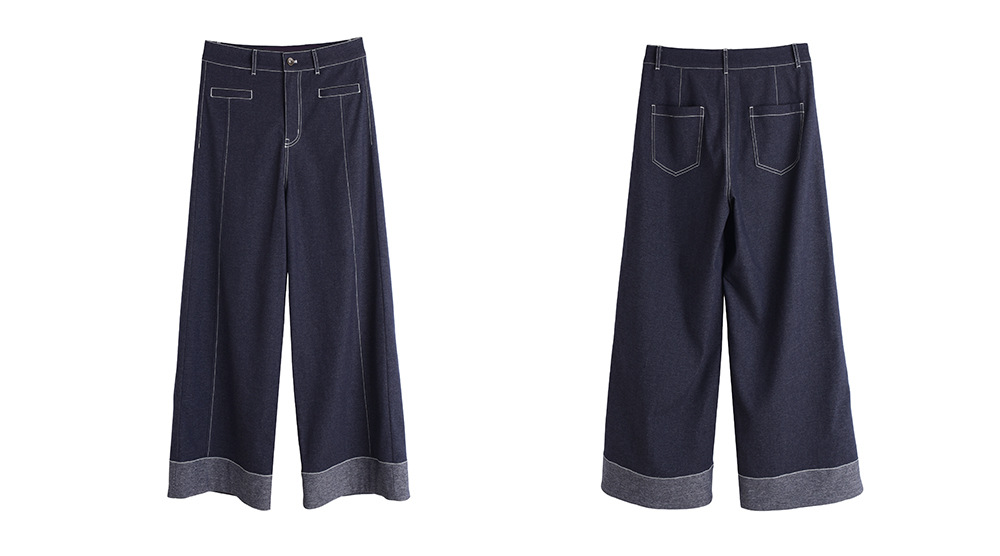 大きいサイズ レディース フェイクデニム折り返しワイドレッグパンツ LL 3L 4L 5L