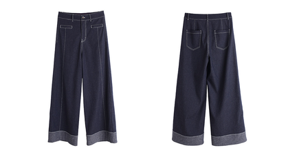 大きいサイズ レディース フェイクデニム折り返しワイドレッグパンツ LL 3L 4L 5L