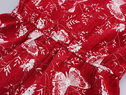 大きいサイズ レディース フェイクツーピースバタフライ刺繍レースワンピース LL 3L 4L 5L