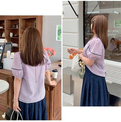 大きいサイズ レディース フレンチVネック水玉模様シースルートップス LL 3L 4L 5L