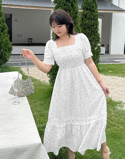 大きいサイズ レディース スクエアネックフラワーレースロングワンピース LL 3L 4L 5L