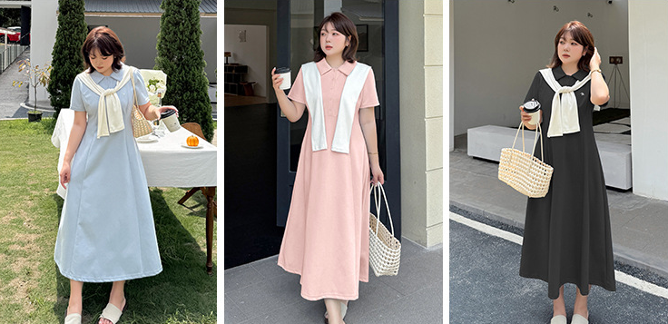 大きいサイズ レディース 刺繍入りショール付きポロカラーロングワンピース LL 3L 4L 5L 6L