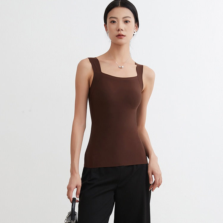 大きいサイズ レディース カップ付きワイドショルダーシームレスタンクトップ M L LL