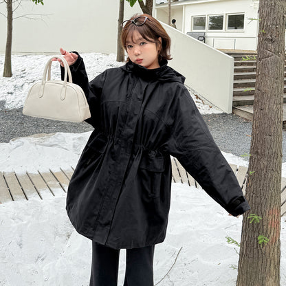 大きいサイズ レディース フード付きウエスト絞りキルティング中綿ジャケット 3L 4L 5L