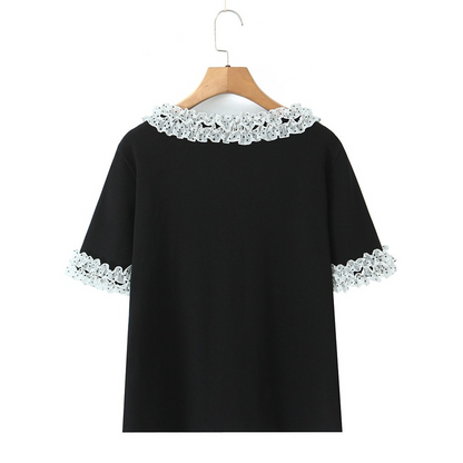 大きいサイズ レディース ドット柄レーストリム半袖トップス LL 3L 4L 5L