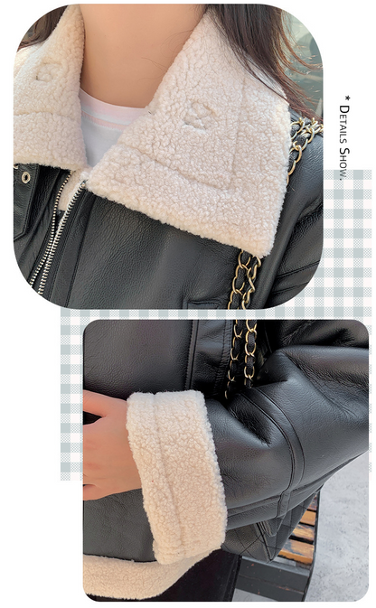 大きいサイズ レディース フリースラペルクラシックPUレザーライダースジャケット LL 3L 4L 5L