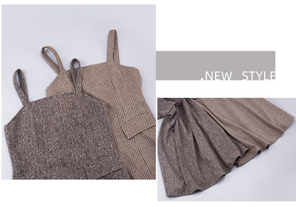 大きいサイズ レディース ハイネックインナーシャツ+サスペンダーワンピース2点セット LL 3L 4L 5L 6L