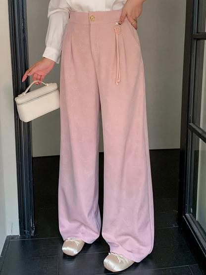 大きいサイズ レディース チャイナデザインジャカードストレートパンツ LL 3L 4L 5L