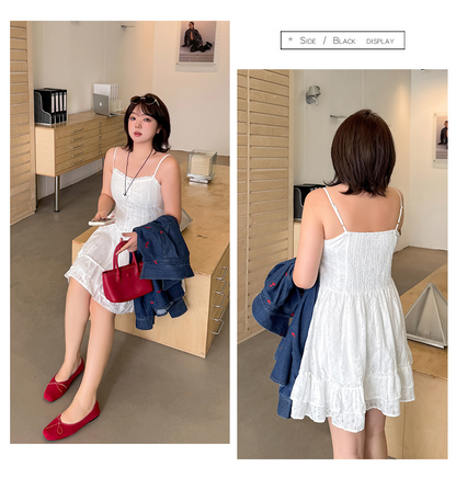 大きいサイズ レディース ストライプ柄ジャカードコットンフリルワンピース（ミニ / ロング） LL 3L 4L 5L