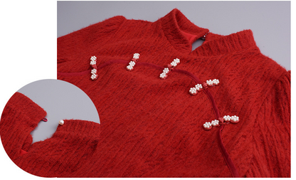 大きいサイズ レディース チャイナ風レトロ花柄ビーズボタンレースワンピース LL 3L 4L 5L