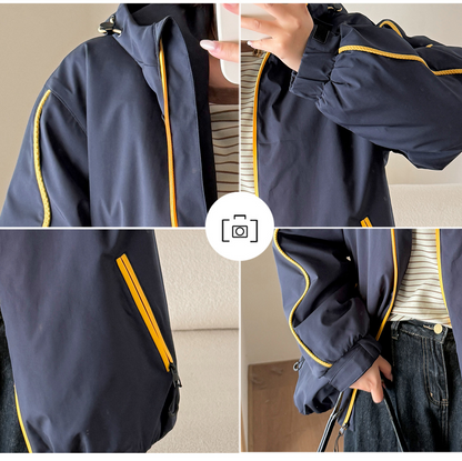 大きいサイズ レディース フード付きバイカラーパイピングカジュアルジャケット 3L 4L 5L
